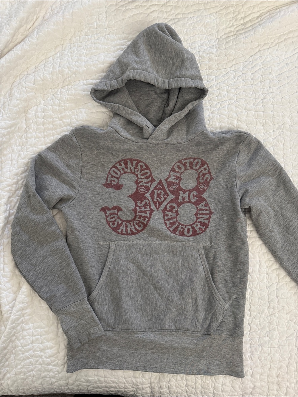 Johnson Motors Inc - Men's Gray Hoodie with Burgundy 1938 graphic